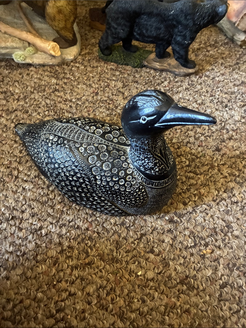 Handcrafted Black Decorative Loon Figurine for Bird Décor